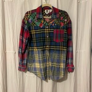 Vintage Women’s embroidered Together Bleach dipped flannel